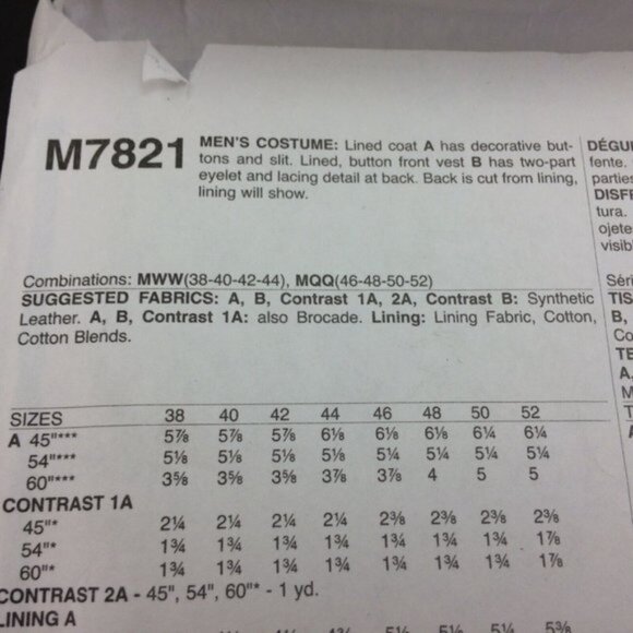 McCalls Costume Pattern 7821  Mens Long Duster Coat Uncut 46-52 Goth Cosplay - Picture 5 of 10